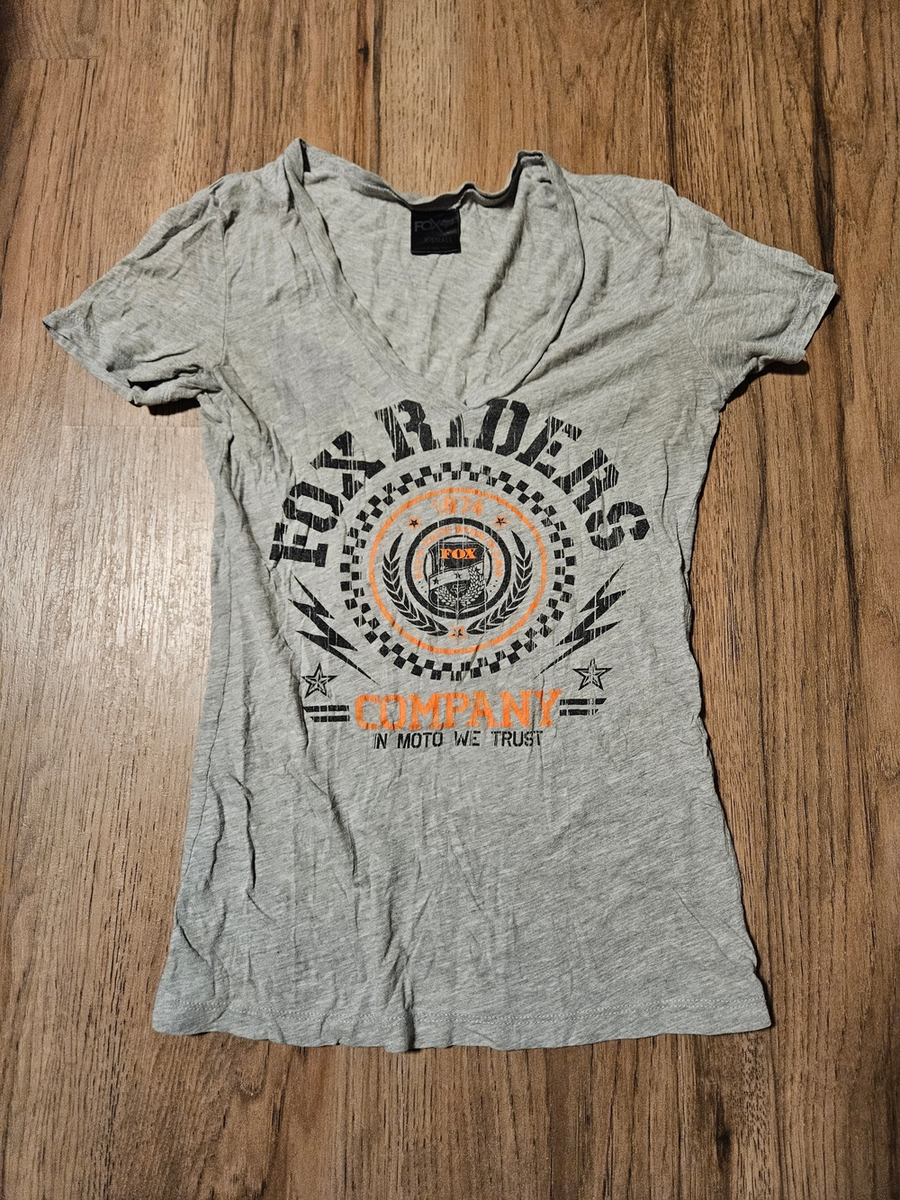Fox Riders Grey V-Neck Graphic Tee